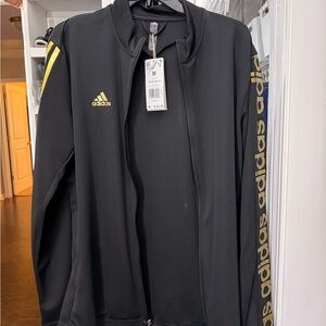 Adidas Men's Black Performance Jacket with Gold Stripes